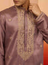 Men's Lavender Resham Embroidered Silk Kurta